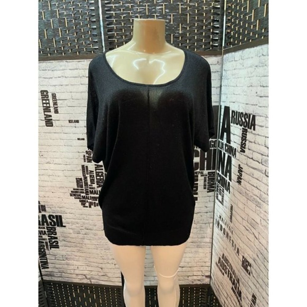 Old Navy M Black Metallic Scoop Neck Ribbed Trim Short Dolman Sleeve Sweater - Picture 1 of 5